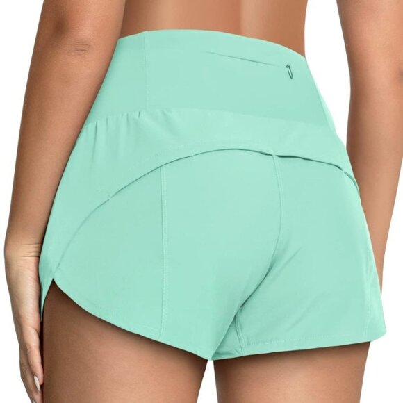 GYM Rainbow Women's High Waisted Running Shorts NWOT size Small Mint Green - Picture 3 of 12